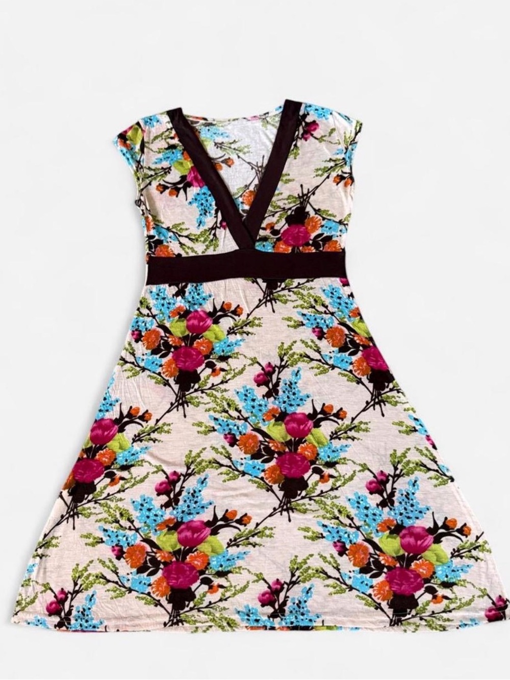 Y2K Tan Floral Long Top Mini Dress Cotton Blend